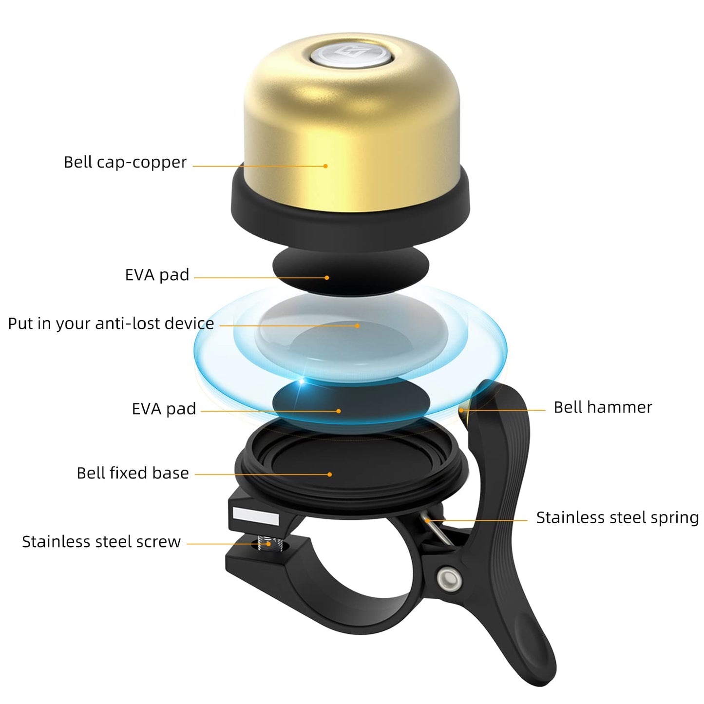 AirTag+AirTag Bike Bell, Anti-Theft Tracker for 0.87"/22.2mm, 1"/25.4mm, Handlebars