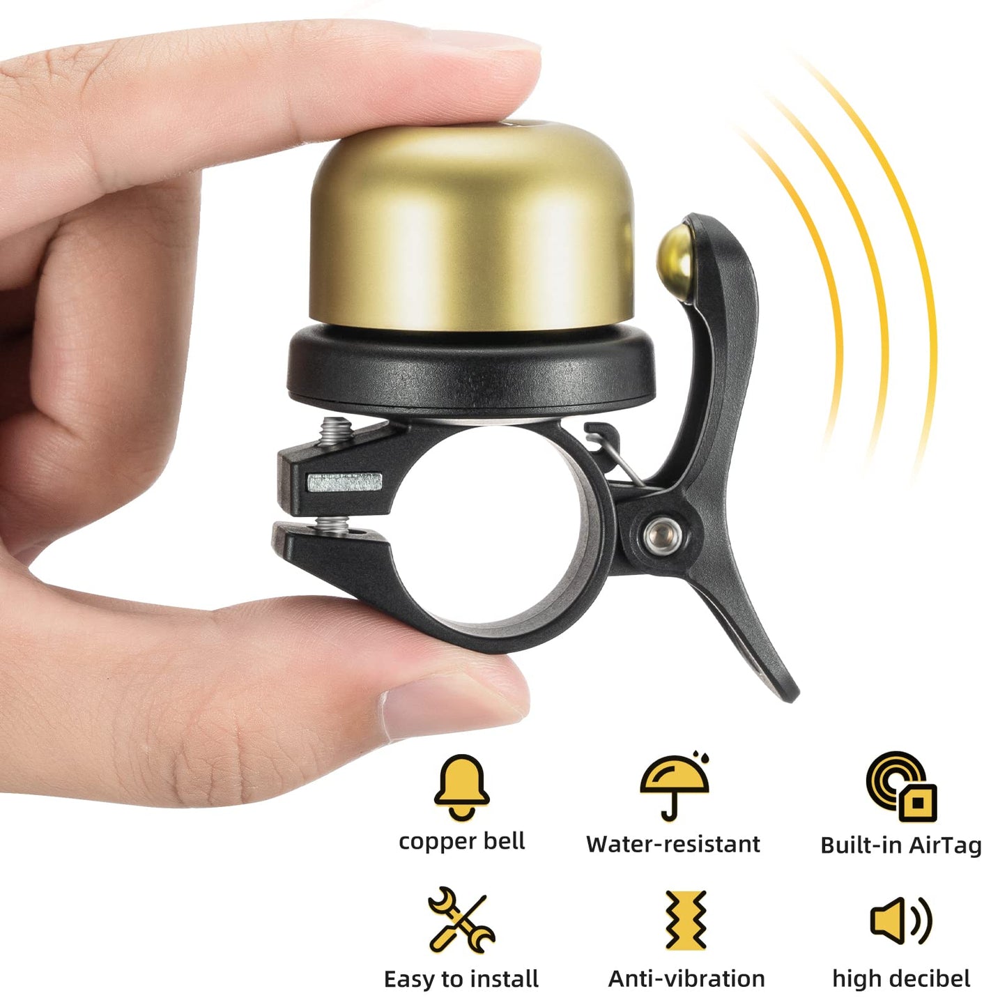 AirTag+AirTag Bike Bell, Anti-Theft Tracker for 0.87"/22.2mm, 1"/25.4mm, Handlebars