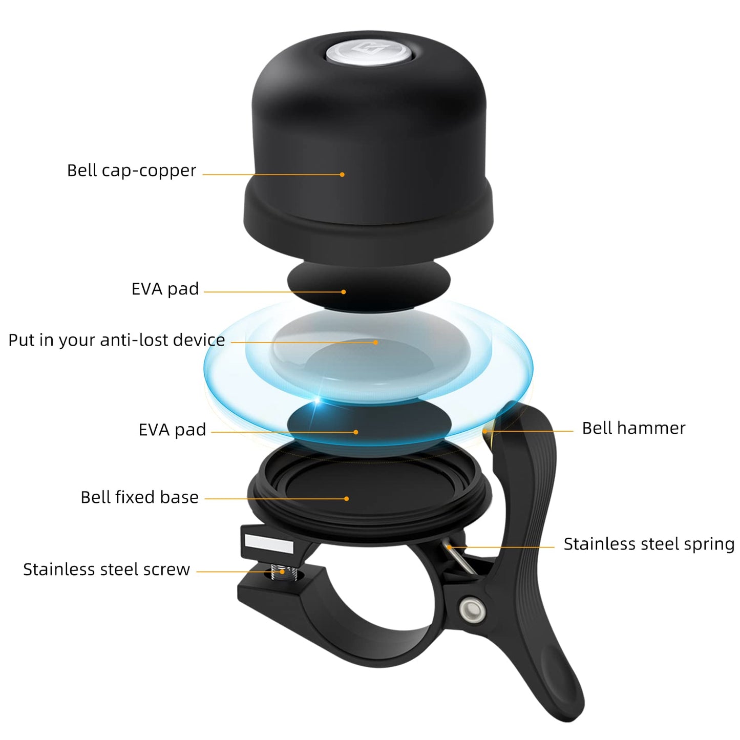 AirTag+AirTag Bike Bell, Anti-Theft Tracker for 0.87"/22.2mm, 1"/25.4mm, Handlebars