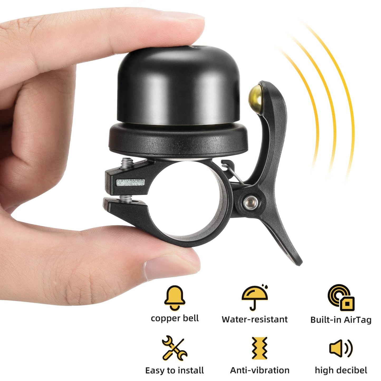 AirTag+AirTag Bike Bell, Anti-Theft Tracker for 0.87"/22.2mm, 1"/25.4mm, Handlebars