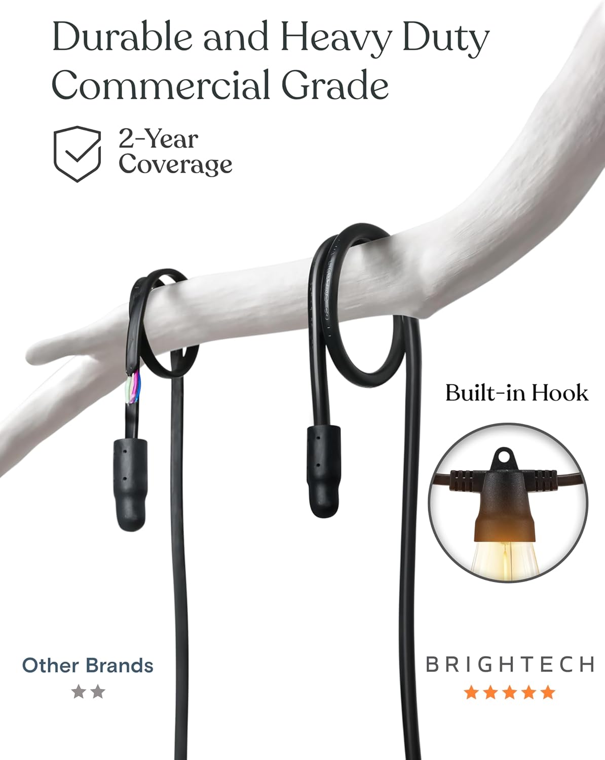 Brightech Ambience Pro Solar Powered Outdoor String Lights, 27 ft Commercial Grade Waterproof Patio Lights, 12 Edison Bulbs, Shatterproof LED String Lights for Outside, Porch - 1W Soft White