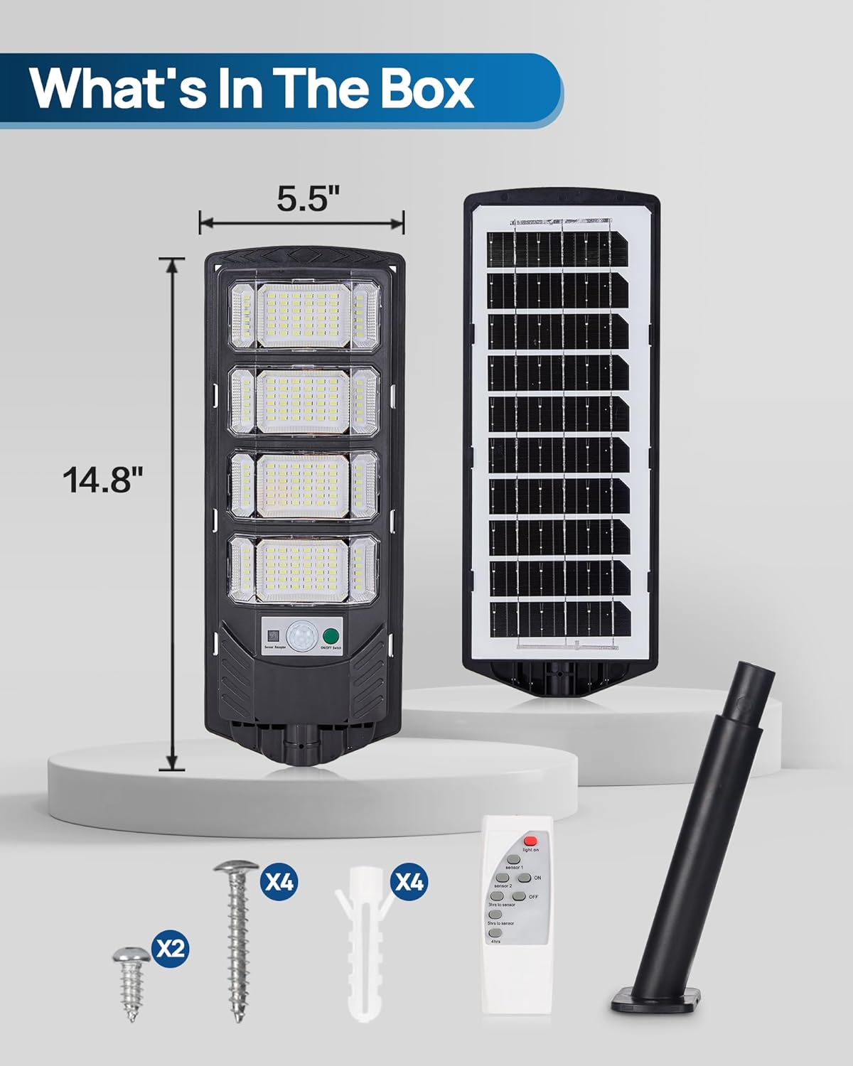 100W Solar Street Lights Outdoor, Solar Lights Outdoor Waterproof, 6500K LED Solar Flood Light with Motion Sensor, Dusk to Dawn Outdoor Wide-Angle Security Lighting for Yard, Garage (1 Pack)