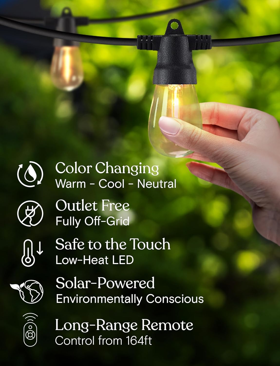 Brightech Ambience Pro Solar Powered Outdoor String Lights, 27 ft Commercial Grade Waterproof Patio Lights, 12 Edison Bulbs, Shatterproof LED String Lights for Outside, Porch - 1W Soft White
