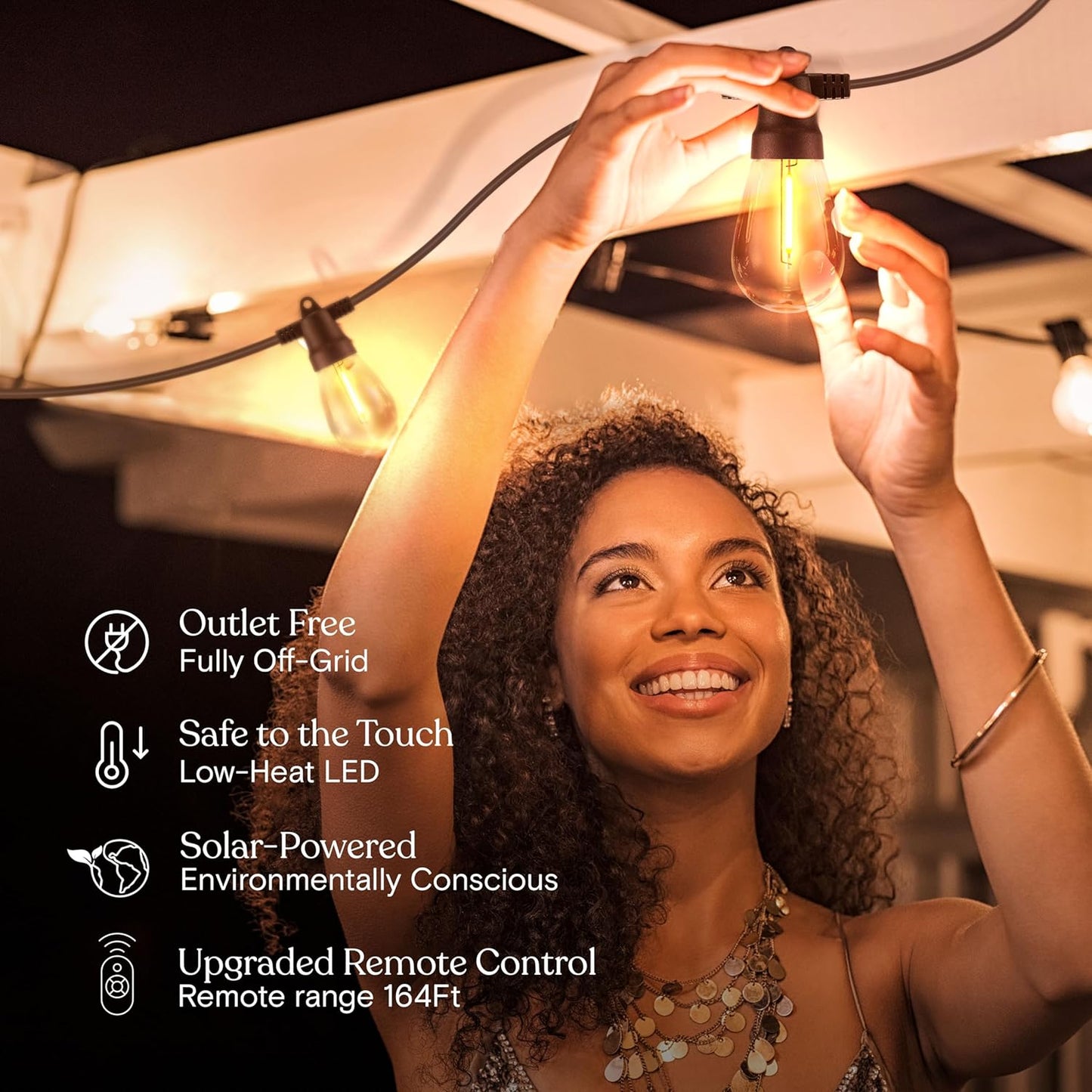 Brightech Ambience Pro Solar Powered Outdoor String Lights, 27 ft Commercial Grade Waterproof Patio Lights, 12 Edison Bulbs, Shatterproof LED String Lights for Outside, Porch - 1W Soft White