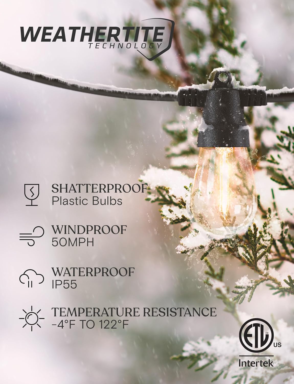 Brightech Ambience Pro Solar Powered Outdoor String Lights, 27 ft Commercial Grade Waterproof Patio Lights, 12 Edison Bulbs, Shatterproof LED String Lights for Outside, Porch - 1W Soft White