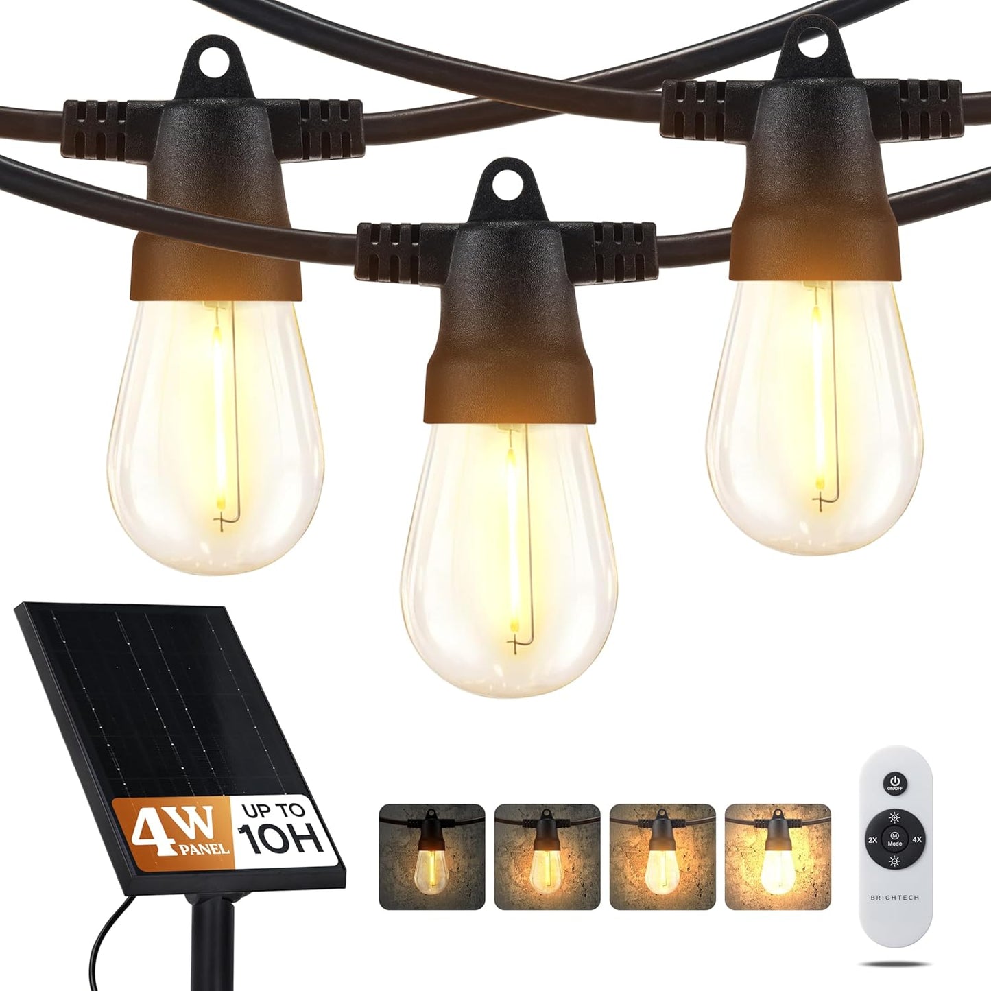 Brightech Ambience Pro Solar Powered Outdoor String Lights, 27 ft Commercial Grade Waterproof Patio Lights, 12 Edison Bulbs, Shatterproof LED String Lights for Outside, Porch - 1W Soft White