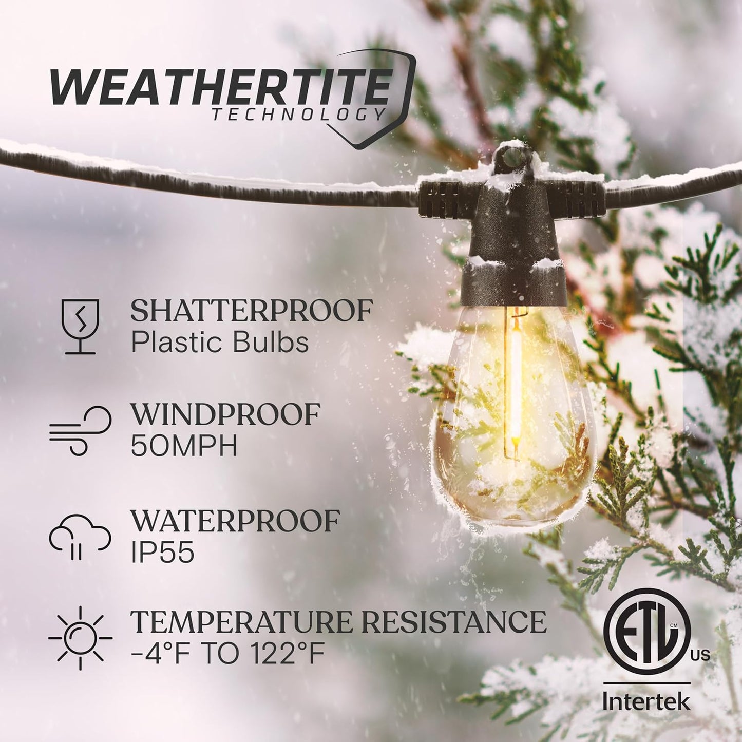 Brightech Ambience Pro Solar Powered Outdoor String Lights, 27 ft Commercial Grade Waterproof Patio Lights, 12 Edison Bulbs, Shatterproof LED String Lights for Outside, Porch - 1W Soft White