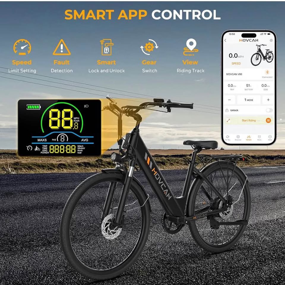Movcan V80 Ebike, 1000W Motor 28MPH 26'' 48V 13Ah