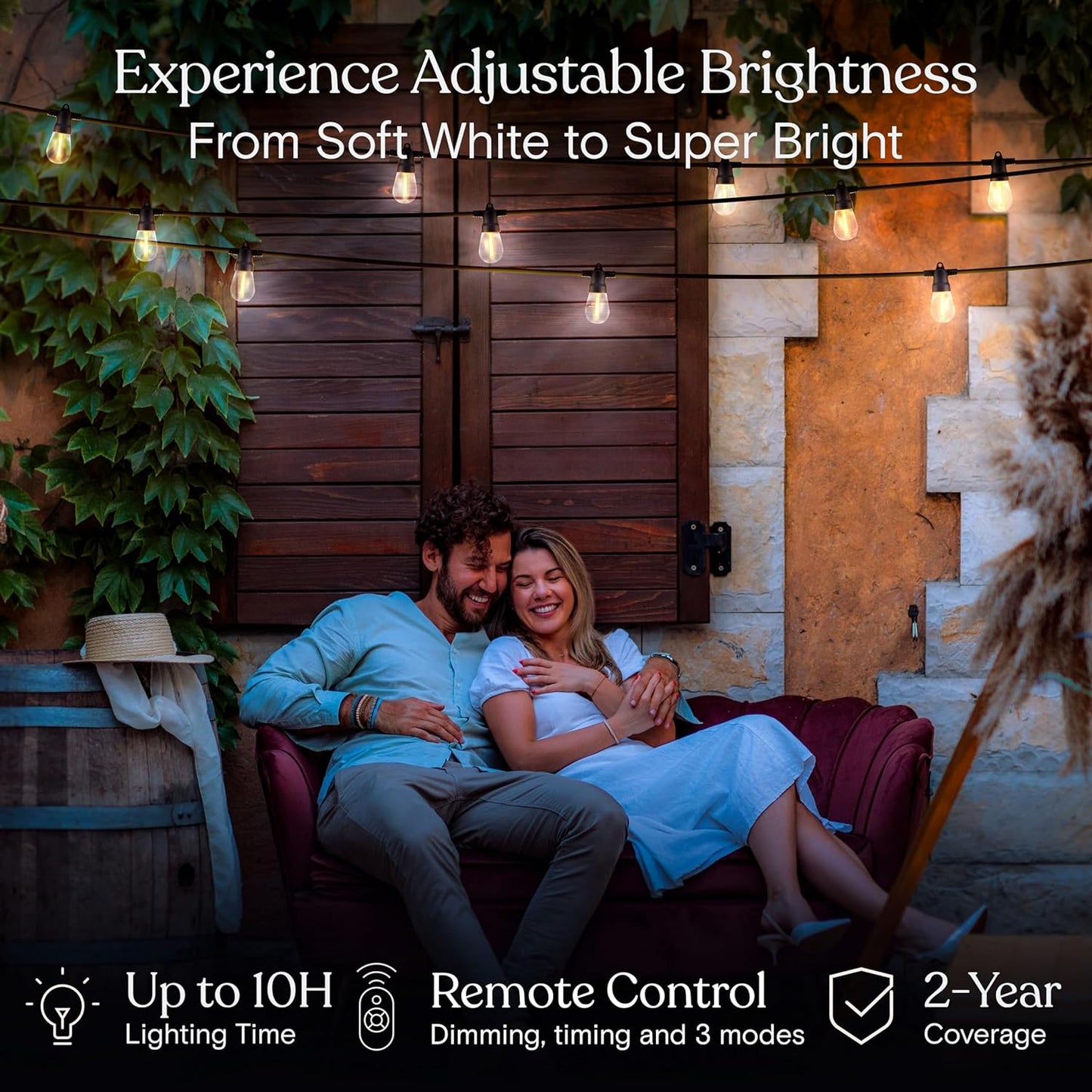 Brightech Ambience Pro Solar Powered Outdoor String Lights, 27 ft Commercial Grade Waterproof Patio Lights, 12 Edison Bulbs, Shatterproof LED String Lights for Outside, Porch - 1W Soft White