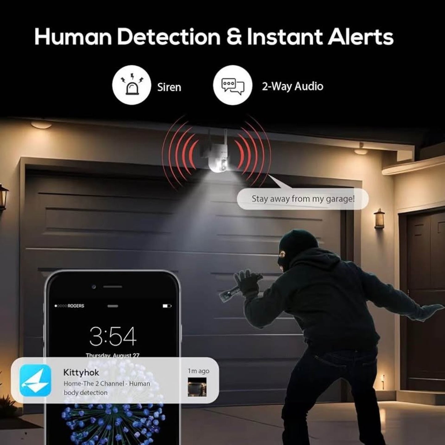 Kittyhok Solar Security Cameras Wireless Outdoor, 360° Pan & Tilt Home Security