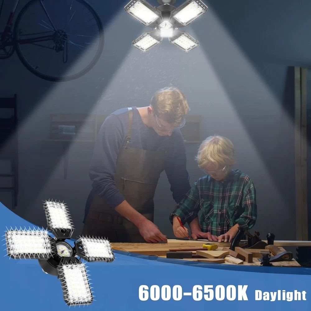 2 Pack 12000LM LED Garage Light Bulbs - Adjustable Panels for Optimal Coverage