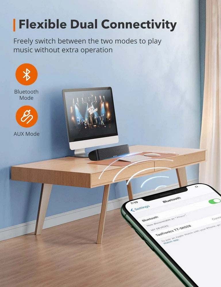 TaoTronics TT-SK028 Computer Speaker Bluetooth 5.0 Wireless PC Soundbar