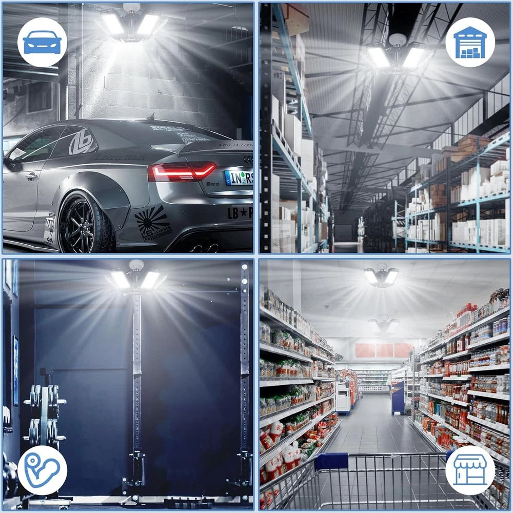 2 Pack 12000LM LED Garage Light Bulbs - Adjustable Panels for Optimal Coverage