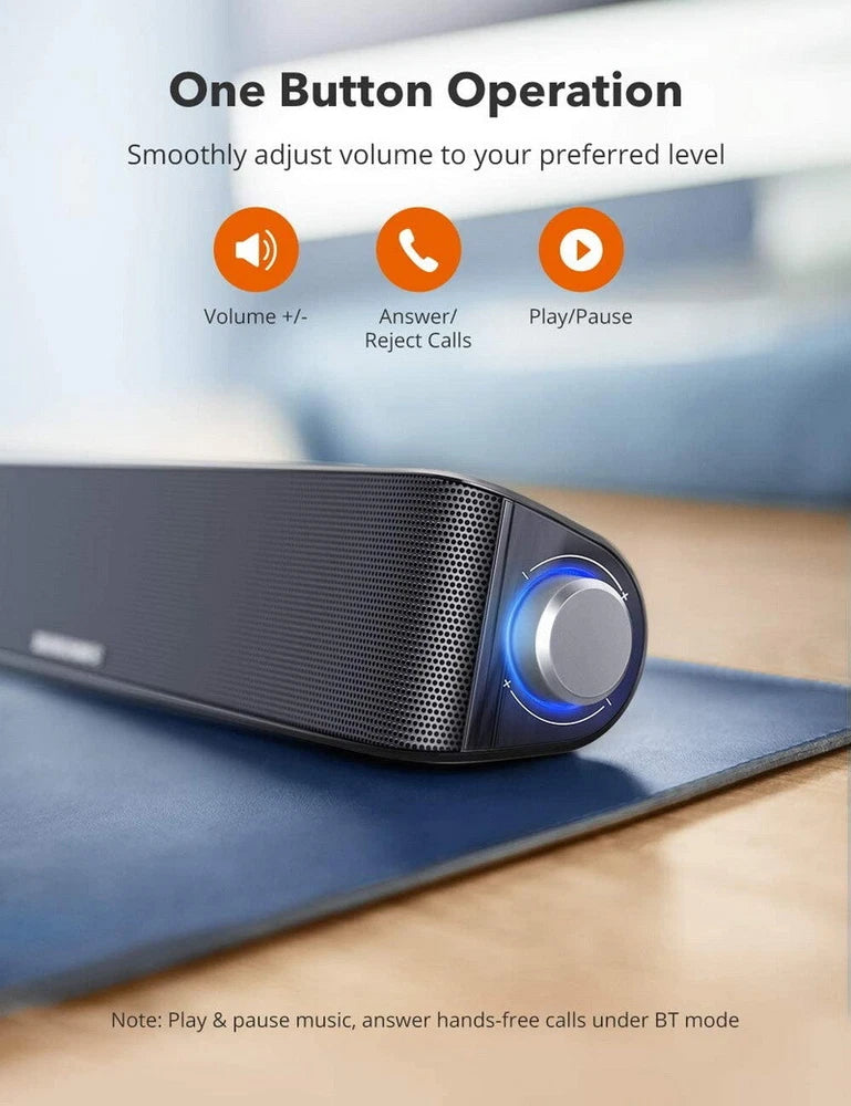 TaoTronics TT-SK028 Computer Speaker Bluetooth 5.0 Wireless PC Soundbar