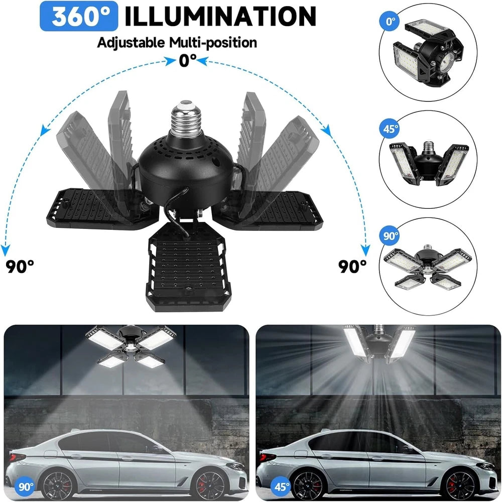 2 Pack 12000LM LED Garage Light Bulbs - Adjustable Panels for Optimal Coverage
