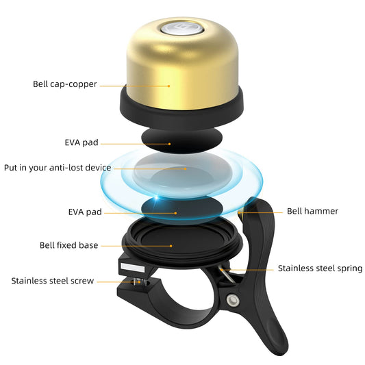 AirTag+AirTag Bike Bell, Anti-Theft Tracker for 0.87"/22.2mm, 1"/25.4mm, Handlebars