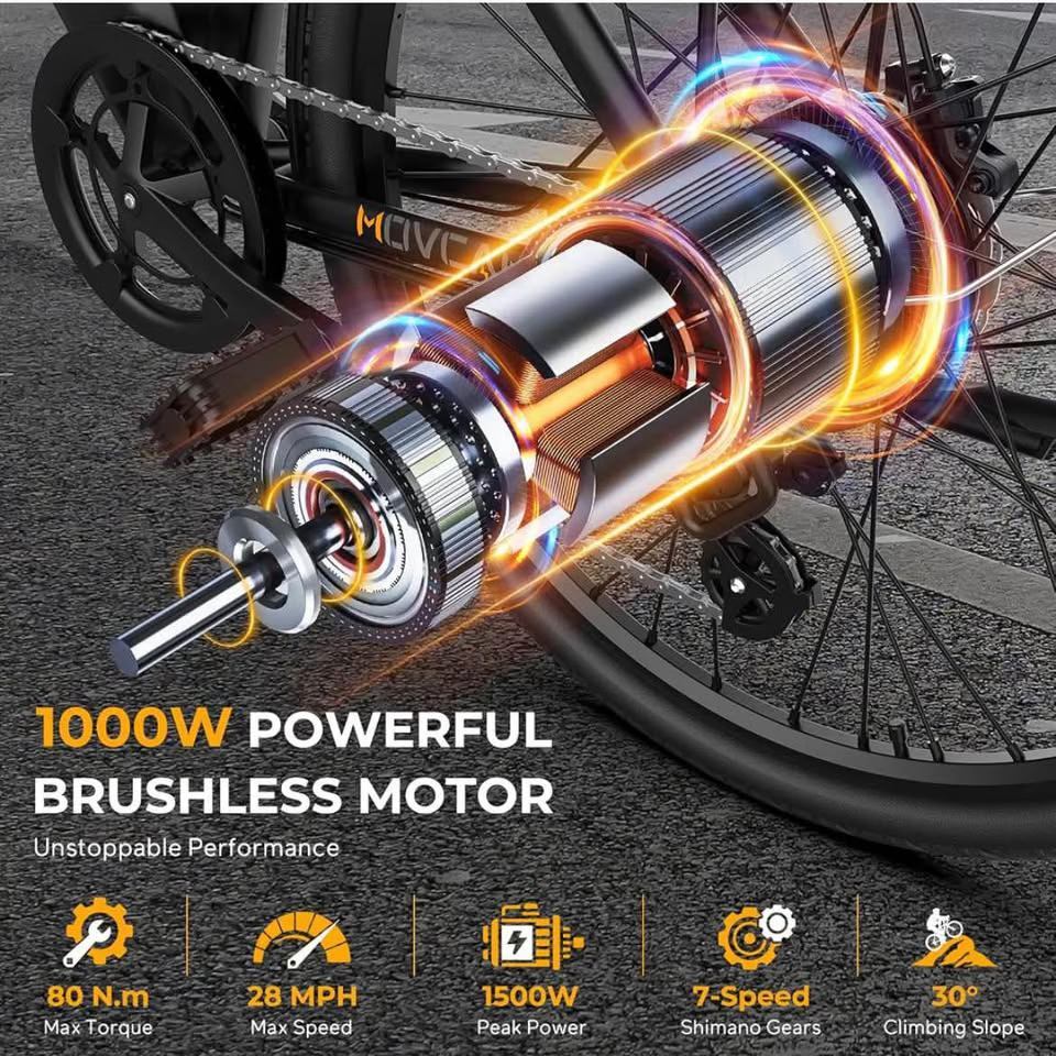 Movcan V80 Ebike, 1000W Motor 28MPH 26'' 48V 13Ah