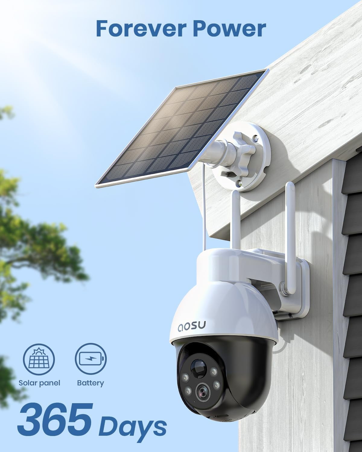 AOSU Solar Security Camera,5MP Wireless Outdoor Cameras,360° Surveillance,Auto Tracking, Human/Vehicle Detection,works with Alexa/Google Assistant