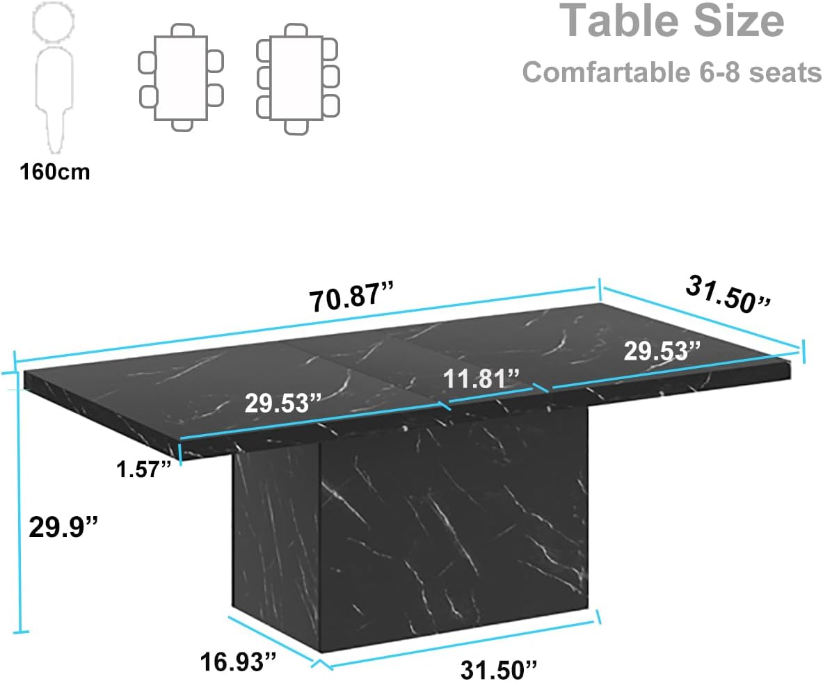 HSH 71" Black Faux Marble Dining Table for 6-8, Rectangle Dining Room Table