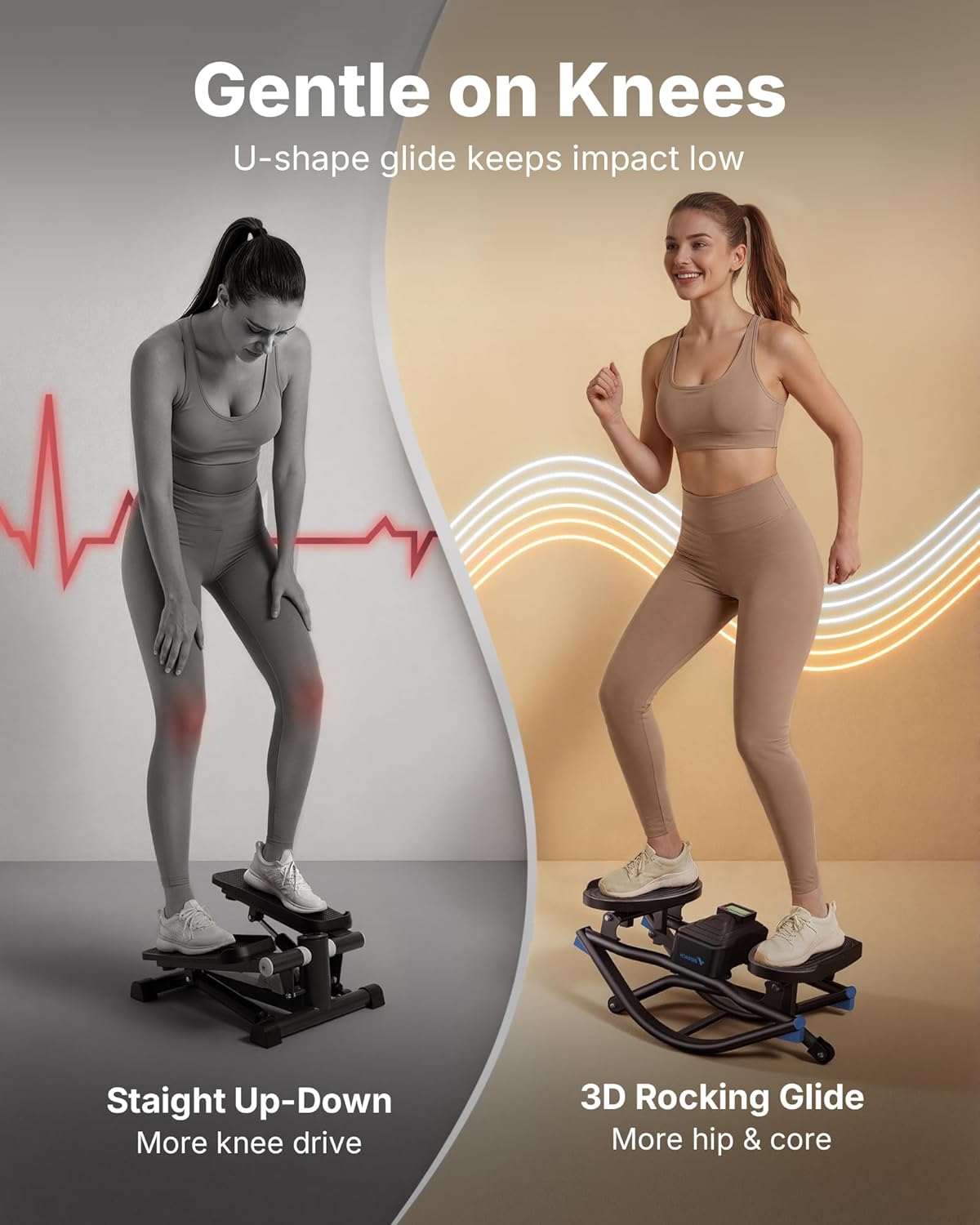 Merach Rocking Steppers for Exercise at Home, 3D Motion Stair Stepper with Resistance Bands for Full Body Workout & Low-Impact Balance Board, 330 LBS Loading Capacity Exercise Equipment