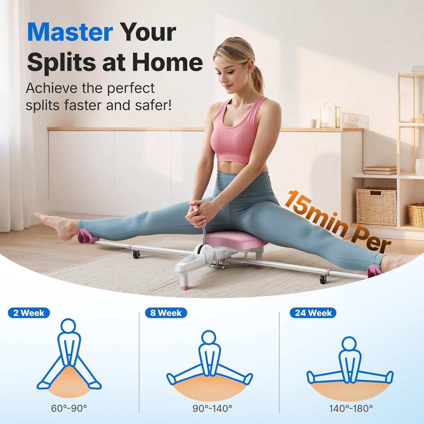 MERACH Split Machine, Leg Stretcher for Flexibility, 180° Stretching Equipment with 6-Level Length Adjustment & Comfortable Pad, Home Stretch Machine for Dance, Gymnastics, 300lbs Capacity