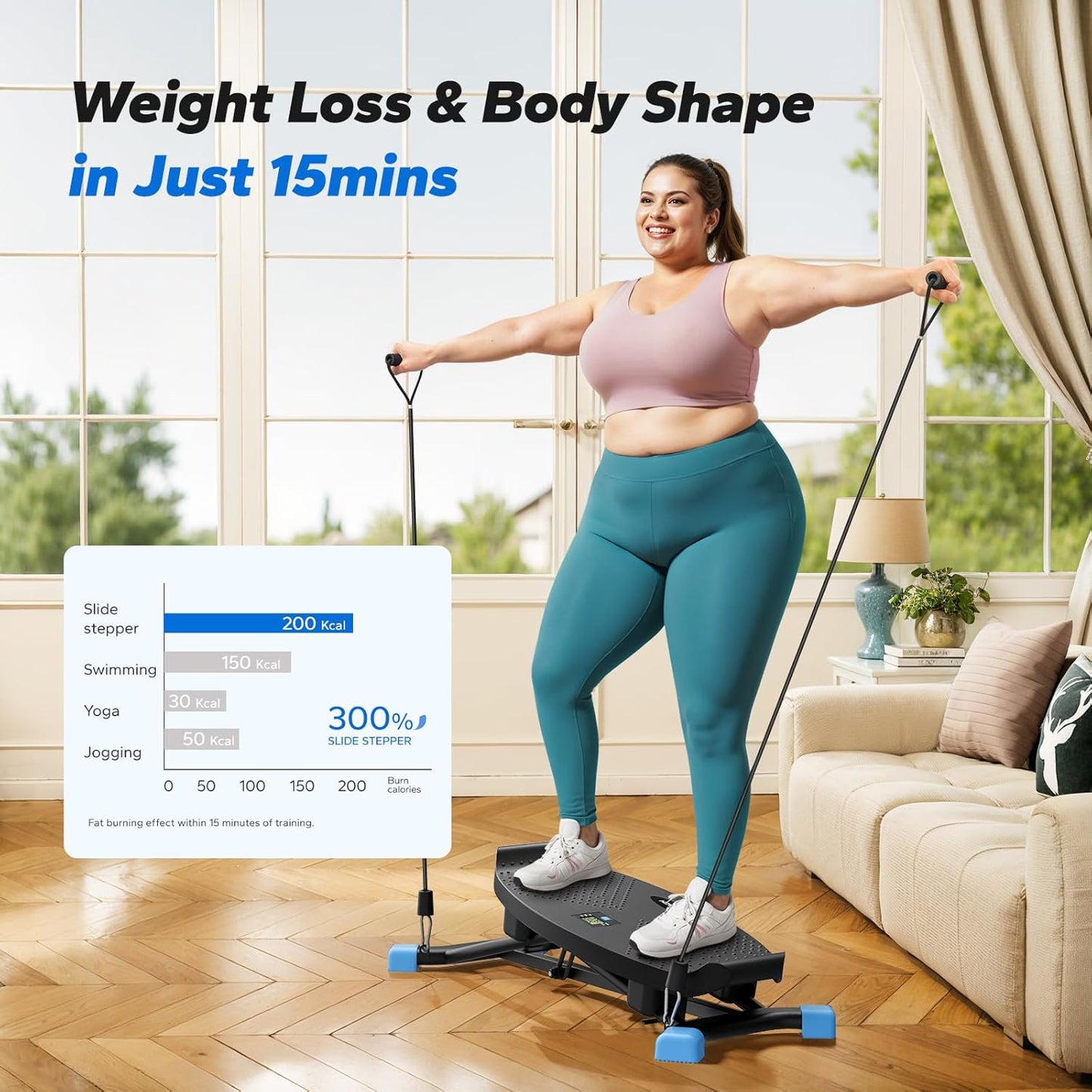 Merach Rocking Steppers for Exercise at Home, Mini Stair Stepper with Resistance Bands, Portable Balance Board Featuring LCD Monitor, 300 lbs Capacity Ski Trainer for Full Body Workout at Home Gym