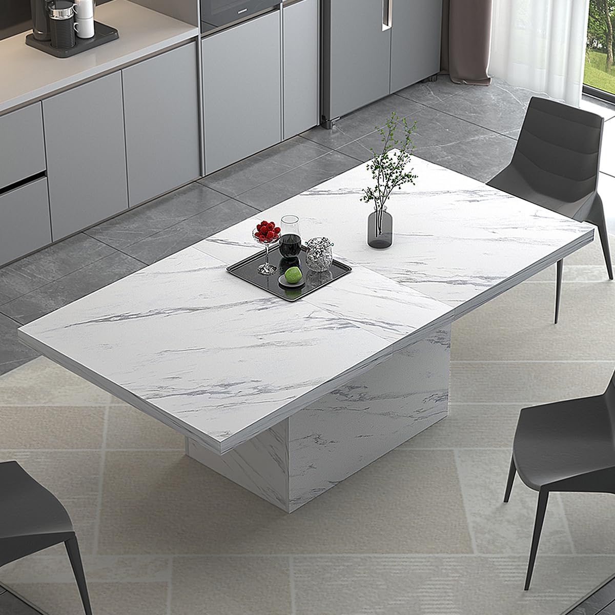 HSH 71" Black Faux Marble Dining Table for 6-8, Rectangle Dining Room Table
