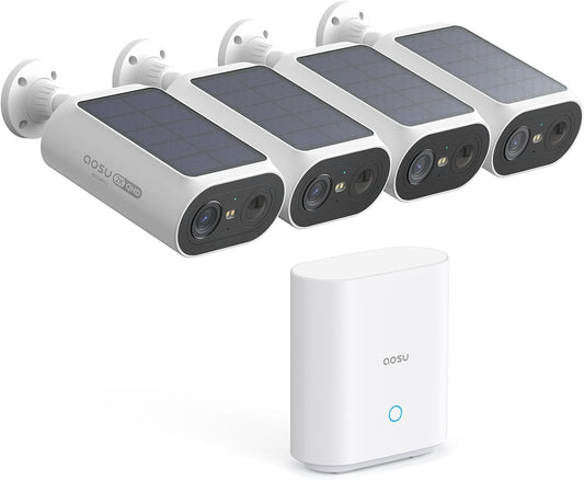 aosu Solar Security Cameras Wireless Outdoor, 2Mins DIY Installation, No Subscription Required Cameras for Home Security System, Local Storage, 2K Color Night Vision, 2.4&5GHz WiFi, 4 Cam-kit