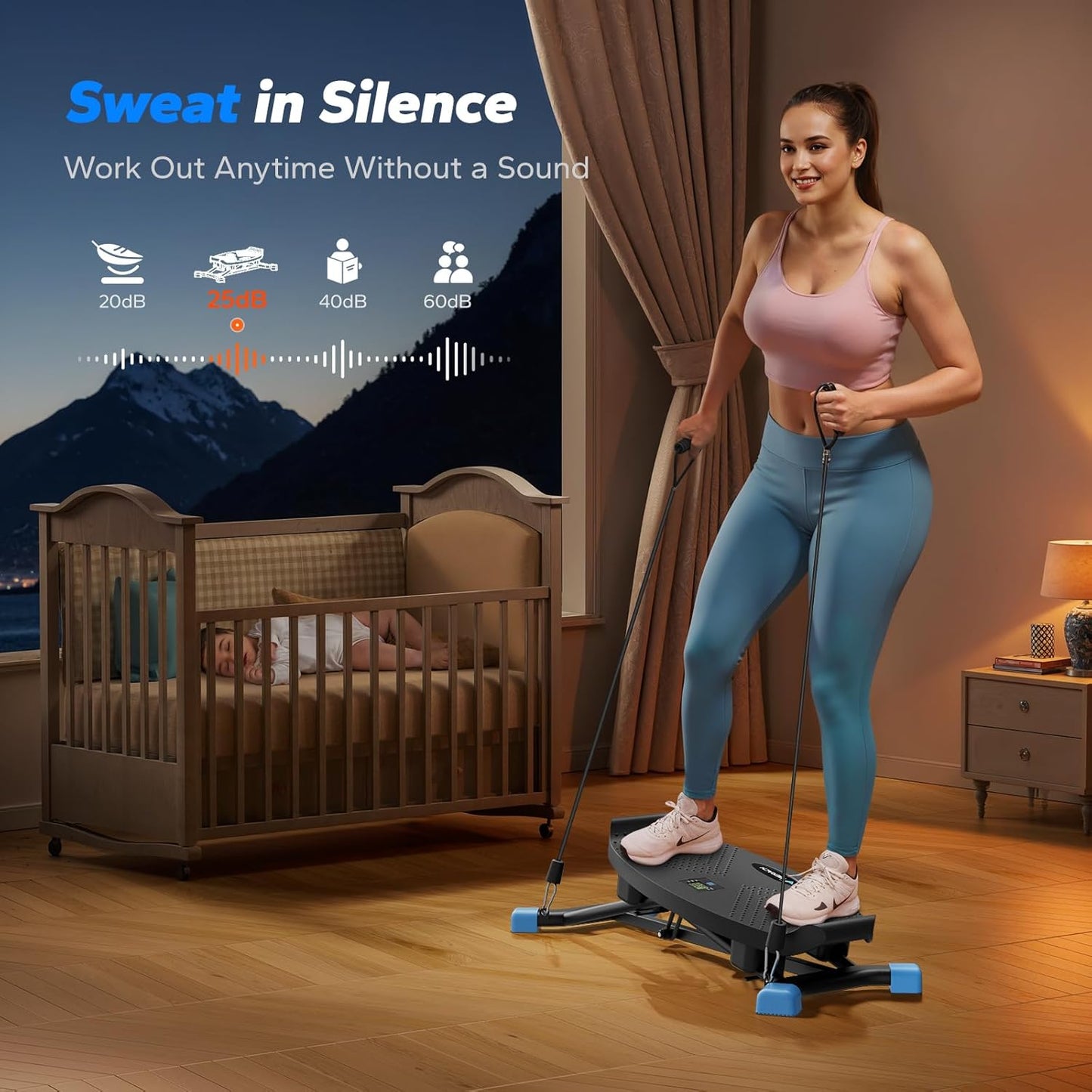 Merach Rocking Steppers for Exercise at Home, Mini Stair Stepper with Resistance Bands, Portable Balance Board Featuring LCD Monitor, 300 lbs Capacity Ski Trainer for Full Body Workout at Home Gym