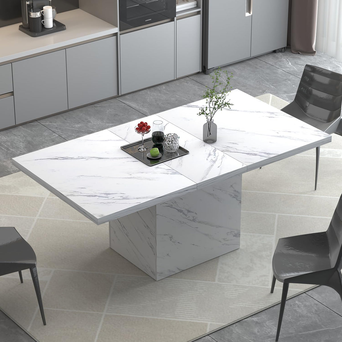HSH 71" Black Faux Marble Dining Table for 6-8, Rectangle Dining Room Table