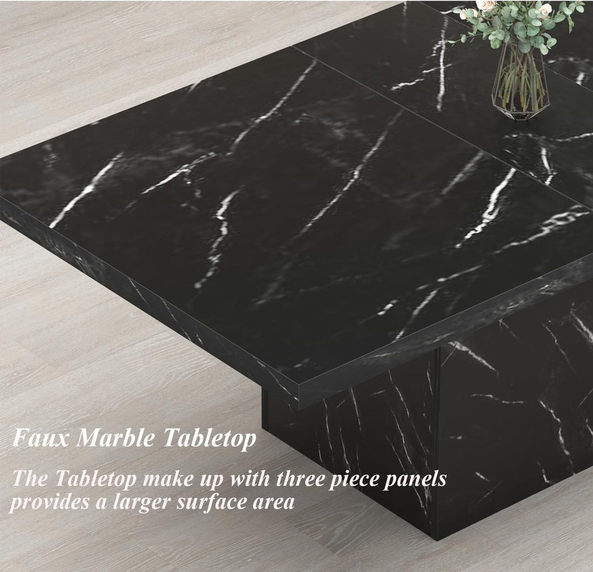 HSH 71" Black Faux Marble Dining Table for 6-8, Rectangle Dining Room Table
