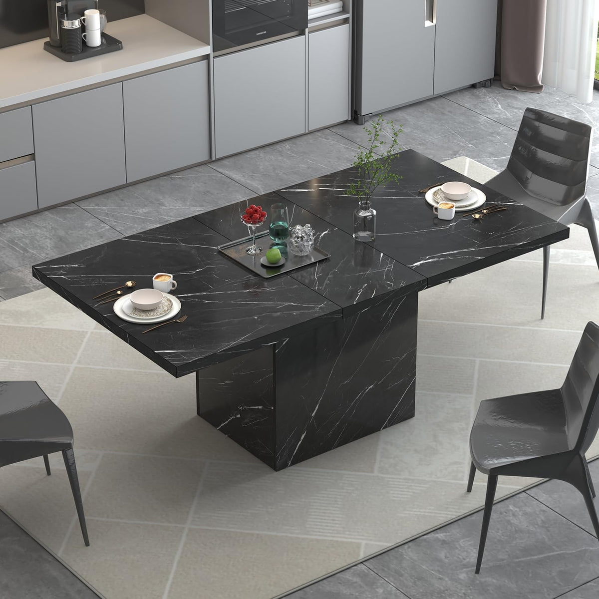 HSH 71" Black Faux Marble Dining Table for 6-8, Rectangle Dining Room Table