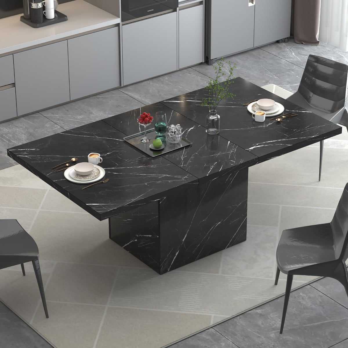 HSH 71" Black Faux Marble Dining Table for 6-8, Rectangle Dining Room Table