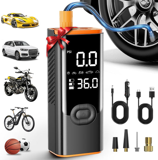 Tire Inflator Portable Air Compressor 25000mAh & 3X Faster Cordless Tire Pump for Car,Air Pump 180PSI for Car Motorcycle Bicycle and More with Pressure Gauge