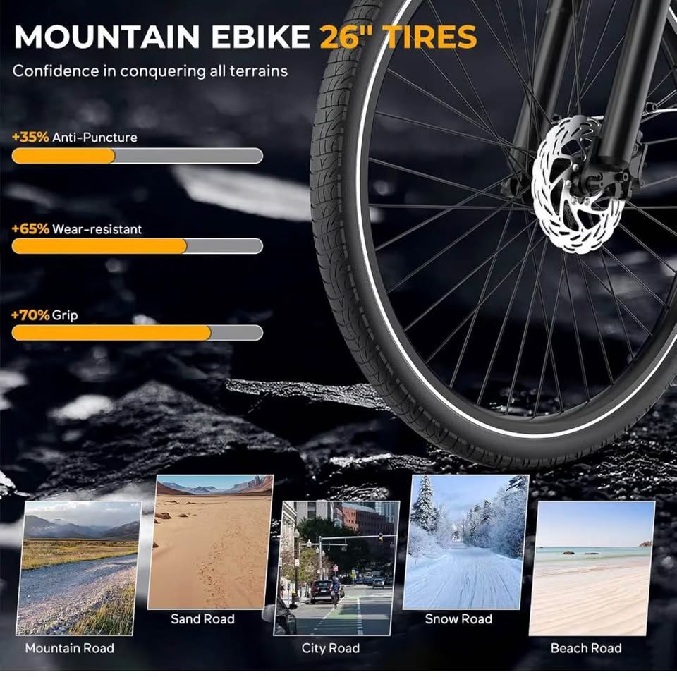 Movcan V80 Ebike, 1000W Motor 28MPH 26'' 48V 13Ah