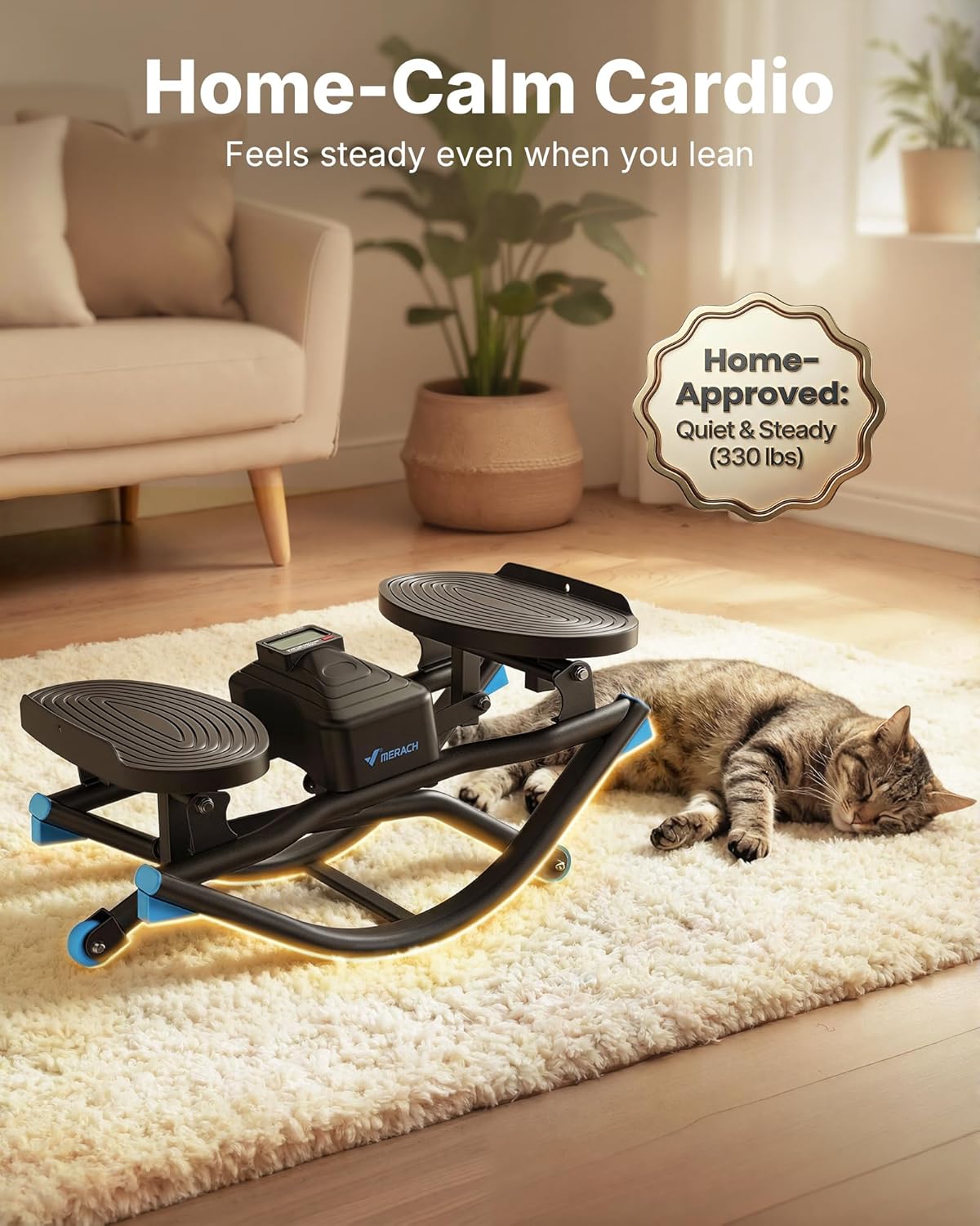 Merach Rocking Steppers for Exercise at Home, 3D Motion Stair Stepper with Resistance Bands for Full Body Workout & Low-Impact Balance Board, 330 LBS Loading Capacity Exercise Equipment