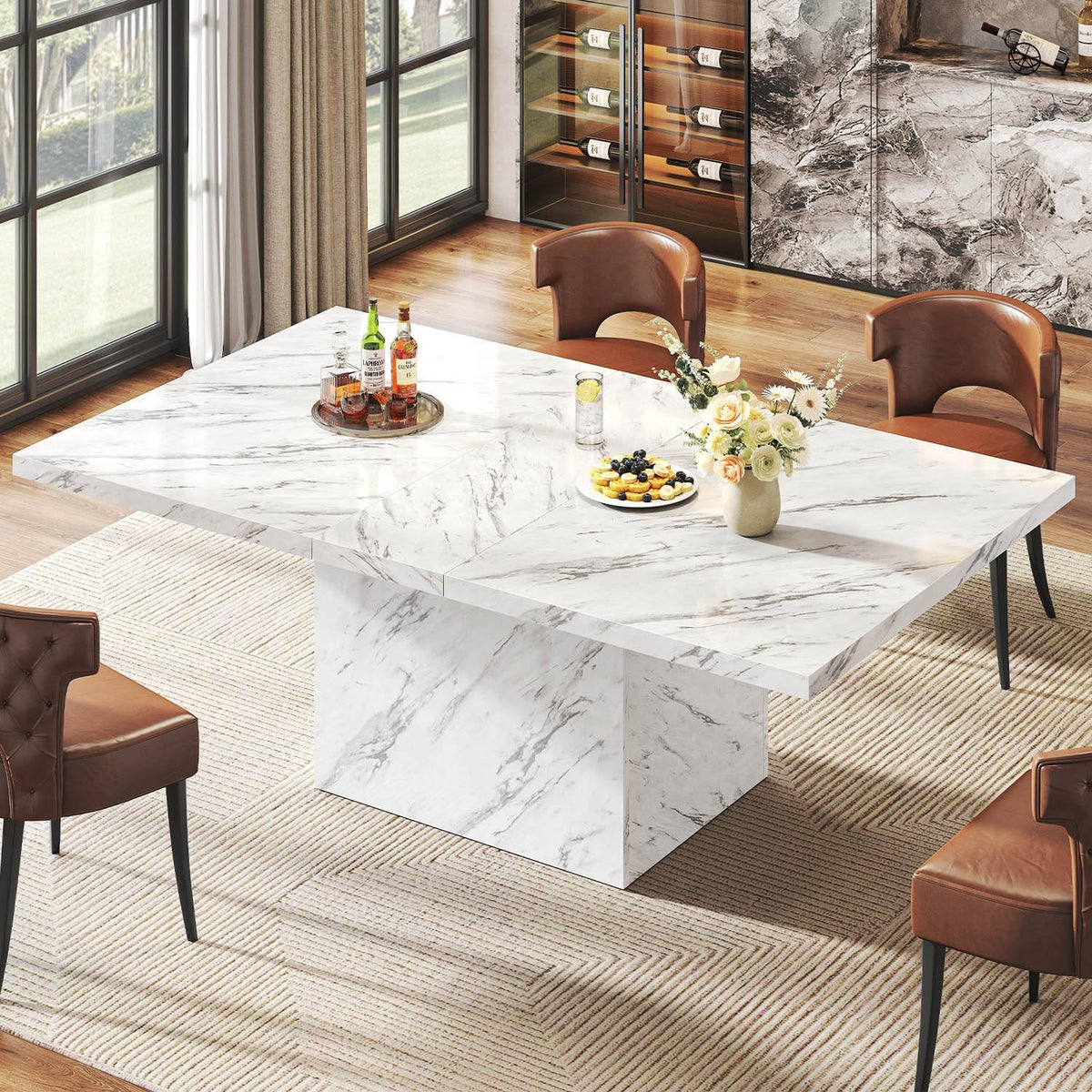HSH 71" Black Faux Marble Dining Table for 6-8, Rectangle Dining Room Table