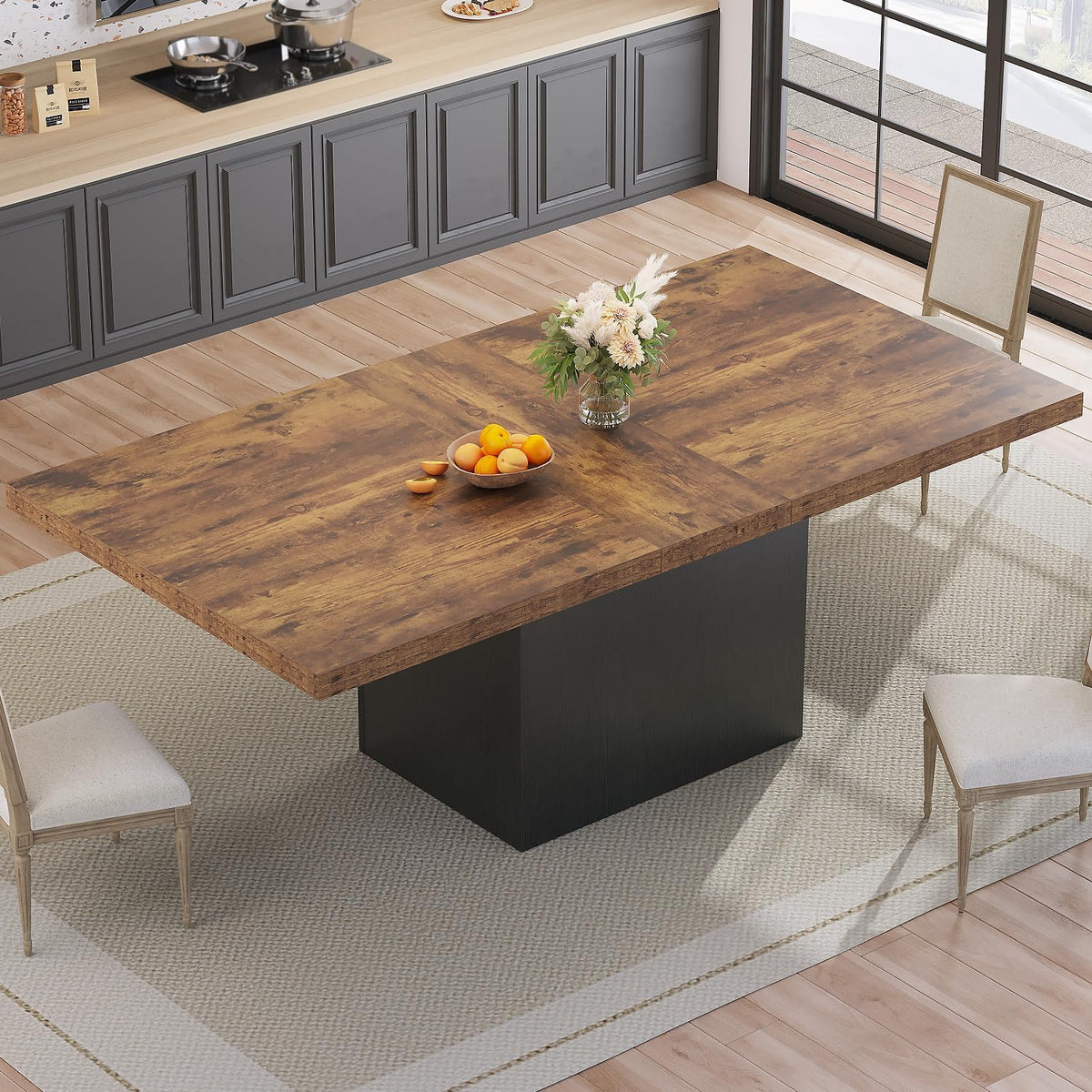 HSH 71" Black Faux Marble Dining Table for 6-8, Rectangle Dining Room Table