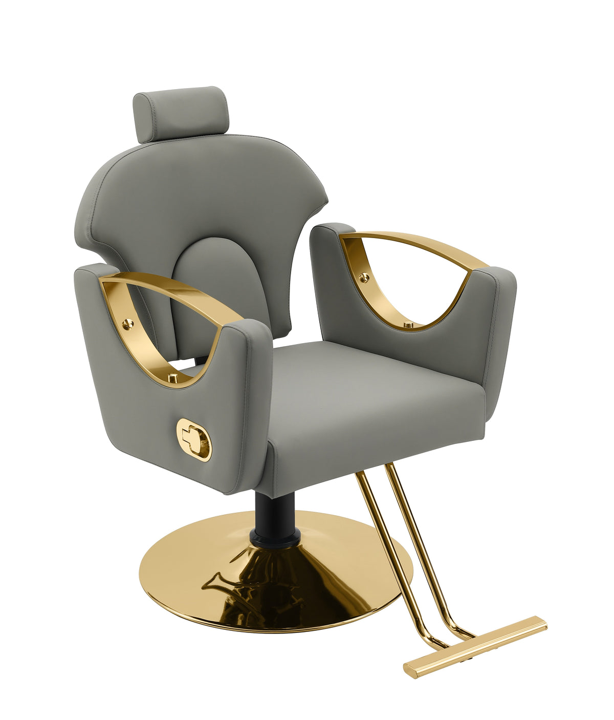 Reclining Salon Chair with Heavy Duty Hydraulic Pump Golden Base Black Pump Grey color