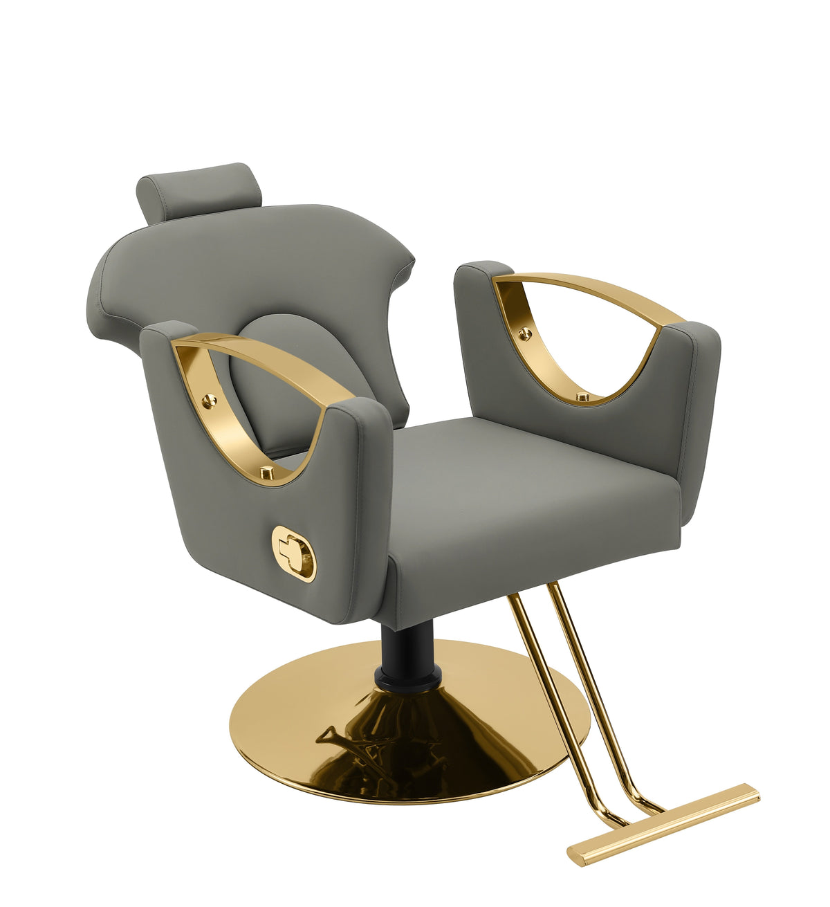 Reclining Salon Chair with Heavy Duty Hydraulic Pump Golden Base Black Pump Grey color
