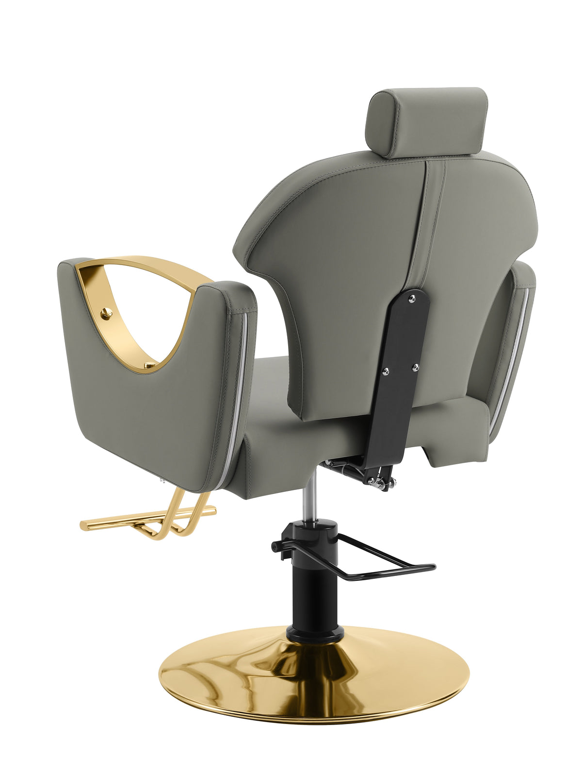 Reclining Salon Chair with Heavy Duty Hydraulic Pump Golden Base Black Pump Grey color