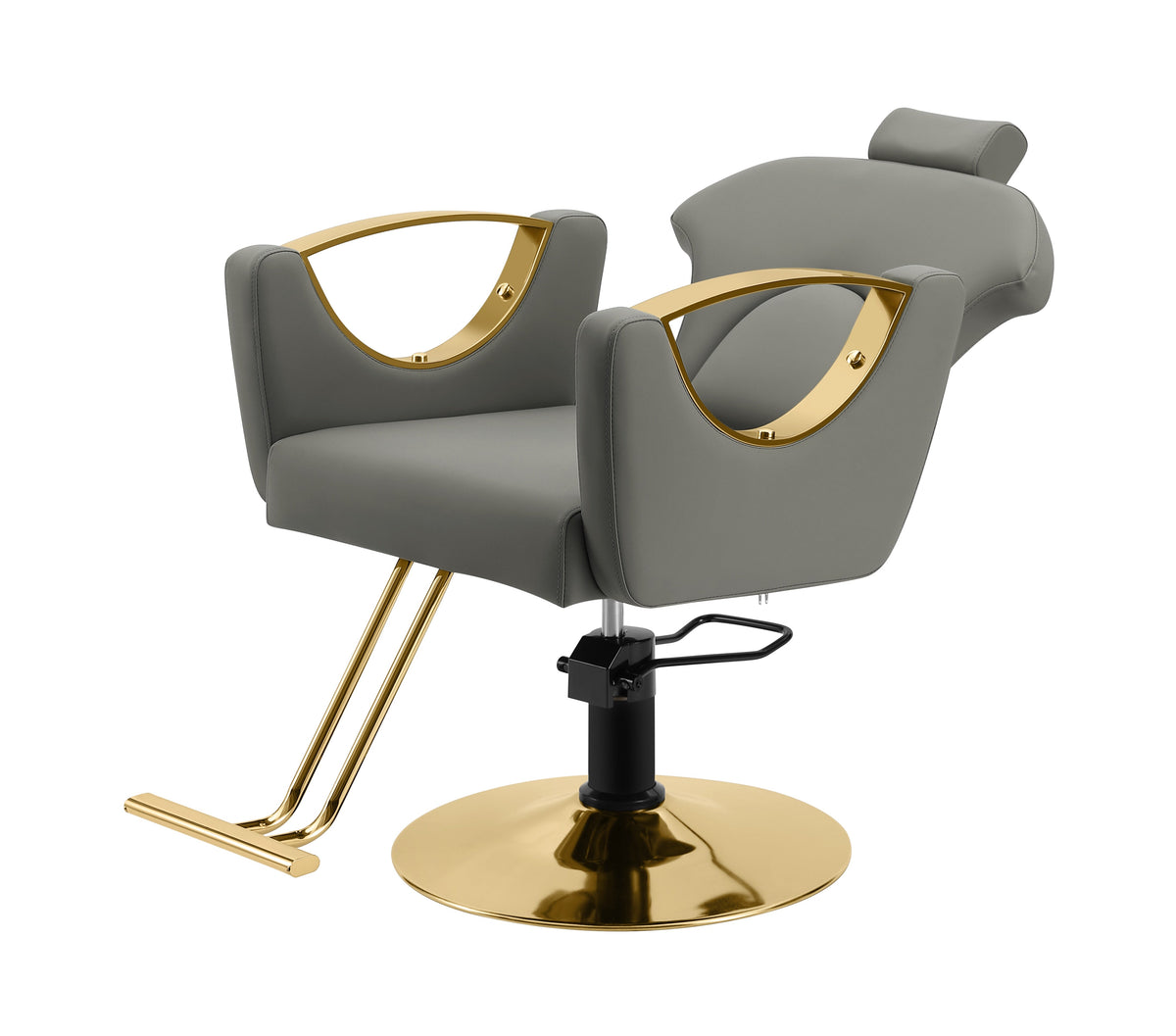Reclining Salon Chair with Heavy Duty Hydraulic Pump Golden Base Black Pump Grey color