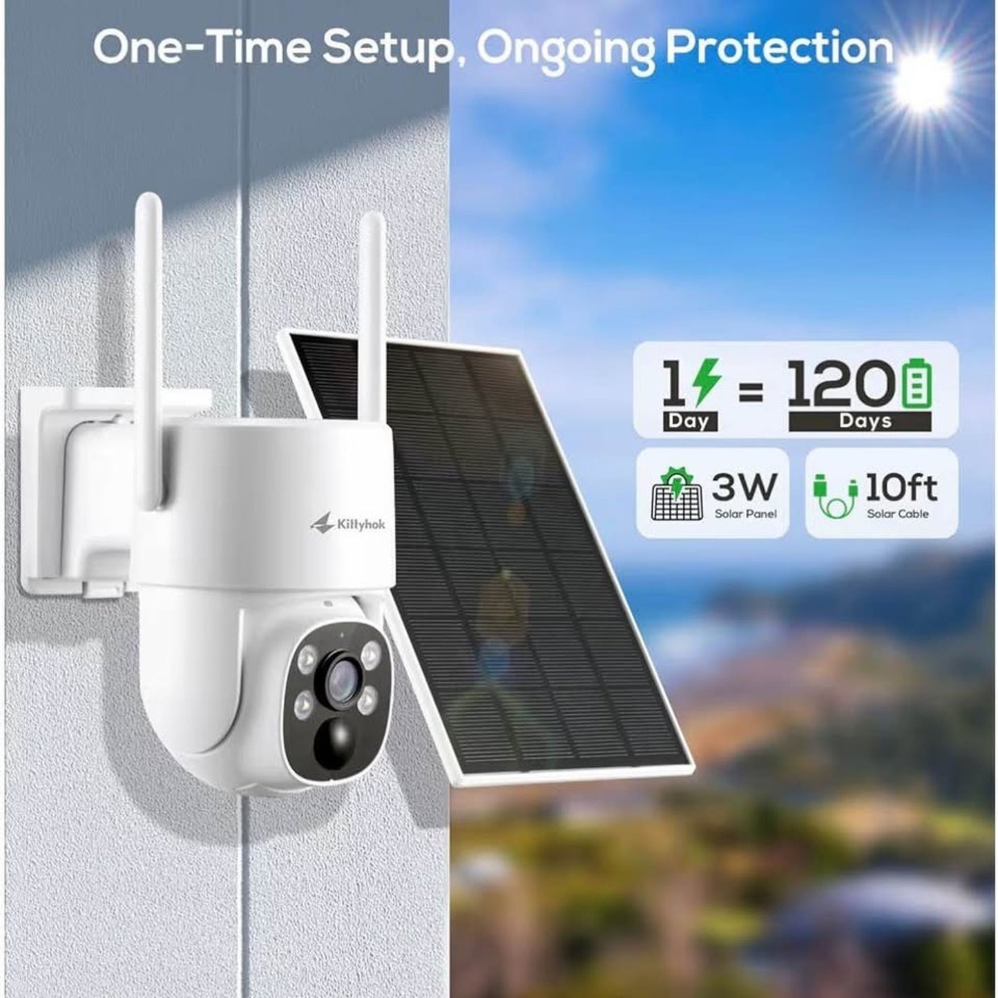 Kittyhok Solar Security Cameras Wireless Outdoor, 360° Pan & Tilt Home Security